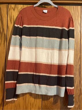 Striped Crewneck Sweater - Rust, Cream & Black